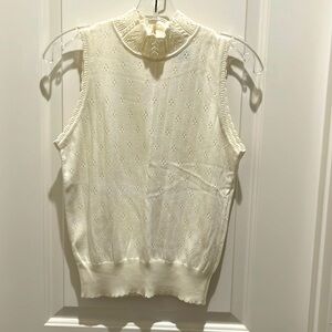 Laura Ashley mock turtleneck Small sleeveless top decorative weave and trim NEW